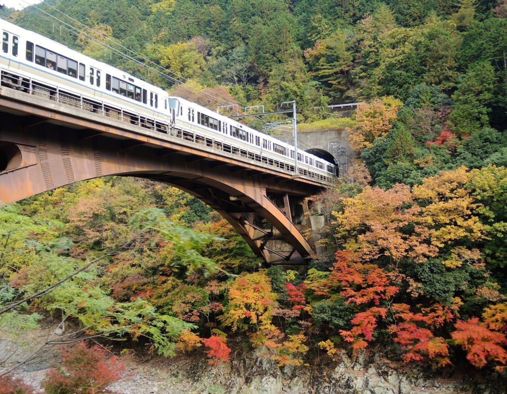 京都・トロッコ列車から・保津川・JR山陰線・鉄橋